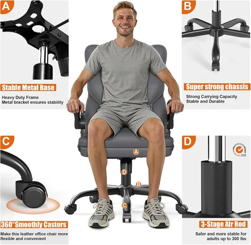 Miniatura 9 de Silla de oficina ergonómica con reposabrazos abatibles, 300 libras, respaldo medio, silla de escritorio de oficina con soporte lumbar, silla Gris