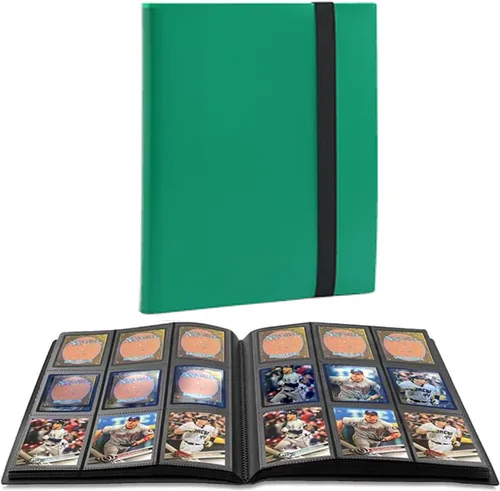 Carpeta Portadora de Tarjetas Coleccionables, Álbum de Tarjetas Deportivas de 9 Bolsillos para TCG, MTG, Fútbol Americano, Baloncesto, Hockey y Verde