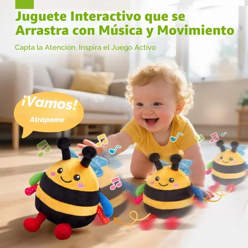 Miniatura 2 de hahaland Juguete de abeja que rebota para el tiempo boca abajo para 6 a 12 meses, juguete musical de abeja de peluche bailarín, juguete de abeja