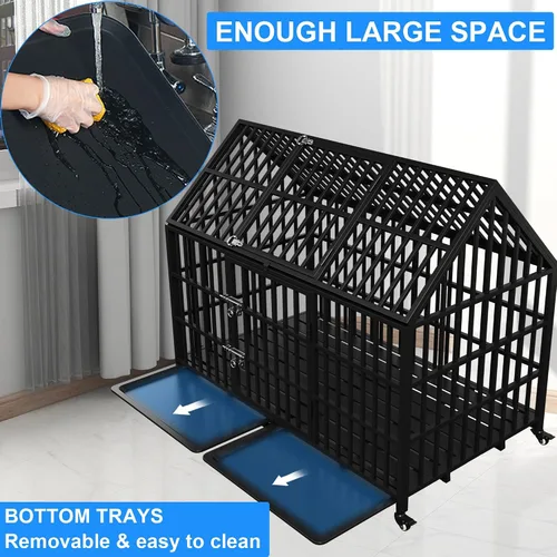 Miniatura 6 de Jaula para perros de 58 pulgadas, resistente a prueba de escapes, para perros grandes, jaula para perros de alta ansiedad con bandejas y ruedas