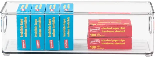 Miniatura 6 de mDesign - Contenedores pequeños de plástico para almacenamiento de oficina con asas para organización en gabinete de archivos, estante de armario