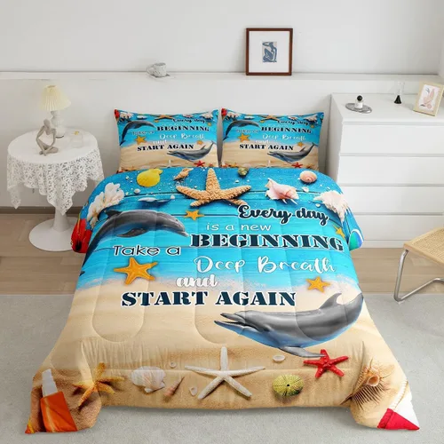 Miniatura 20 de Erosebridal Blue Ocean - Juego de edredón tamaño individual Juego de ropa de cama de ballena delfín y tortuga marina para niños y niñas, juego