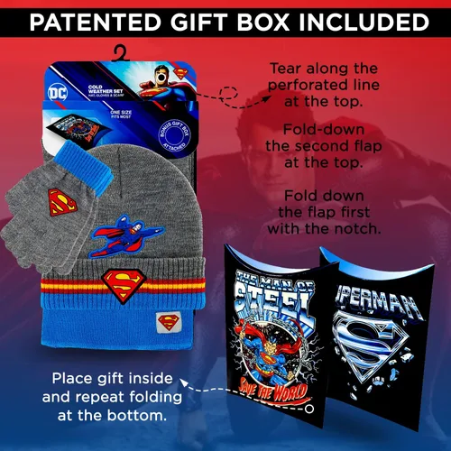 Miniatura 4 de DC Comics Guantes de invierno, sombrero de invierno y bufanda para niños, conjunto de sombrero y guante para niños, guantes DC Comics para niños