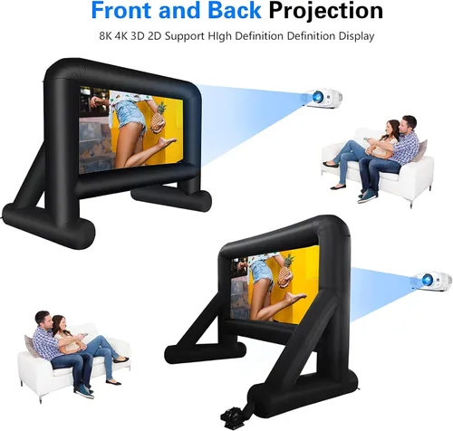 Miniatura 7 de GZKYYLEGS Pantalla de cine inflable de 16 pies para exteriores, pantalla de proyección con soplador de aire, amarres y bolsa de almacenamiento