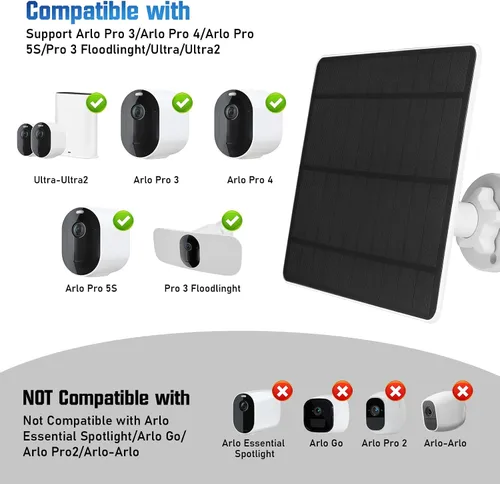 Miniatura 2 de Cargador de panel solar compatible con Arlo Pro 3/Pro 4/Pro 5S/Pro 3 Floodlight/Ultra/Ultra2, fuente de alimentación continua de panel solar de 5 W