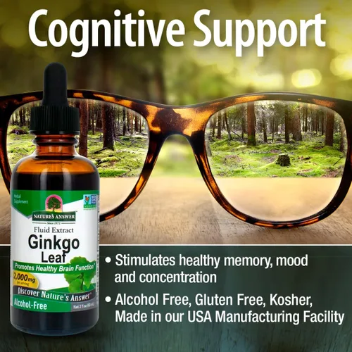 Miniatura 5 de Nature's Answer Extracto de hoja de ginkgo sin alcohol, 2000 mg de 2 onzas, estimula la memoria, el estado de ánimo y la concentración, sin gluten