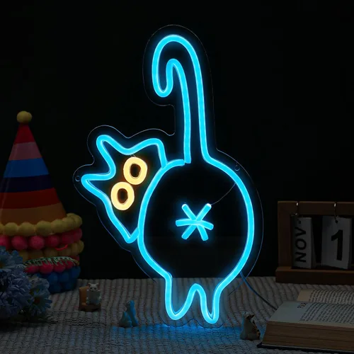 Miniatura 4 de Retisee Letrero de neón de gato con brillo ajustable, interruptor USB, decoración de pared, adorable letrero de neón para dormitorio, zoológico