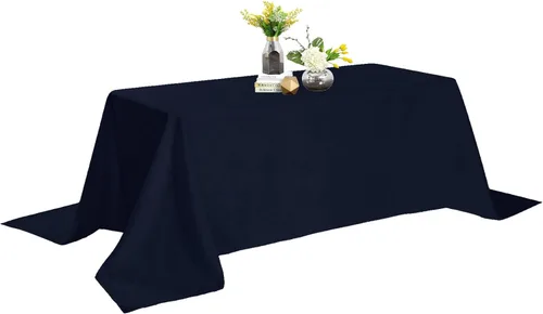 Miniatura 30 de Mantel de poliéster lavable de 90 pulgadas, resistente a las manchas y a las arrugas, mantel decorativo para mesa de comedor, fiestas de bufé y Negro