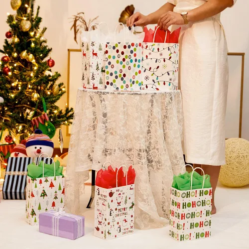 Miniatura 6 de SUNCOLOR 30 pequeñas bolsas de regalo de Navidad con papel de seda