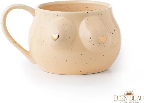 Miniatura 7 de BIEN BEAU Taza de cerámica moteada con forma de mujer con puntas de corazón doradas, regalo de elefante blanco, divertida taza grande para tetas