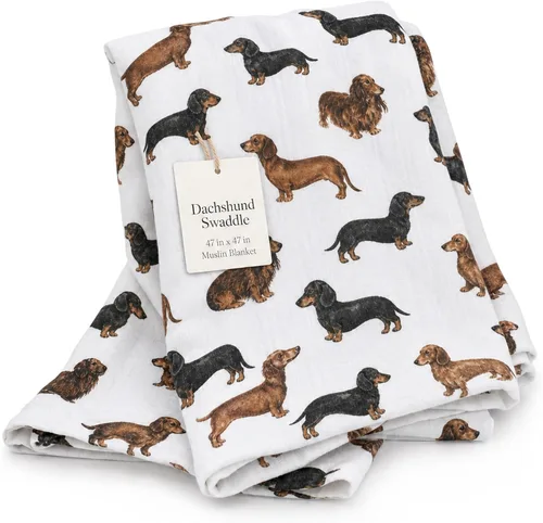 Mud Pie Manta Envolvente para Bebé con Estampado de Dachshund, 47" x 47"
