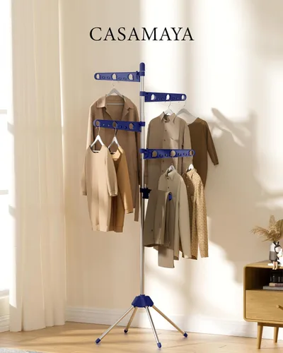 Miniatura 4 de CASAMAYA Tendedero plegable para ropa de 70.9 pulgadas, para 35 piezas de ropa, con rieles giratorios de altura ajustable, ahorro de espacio, acero