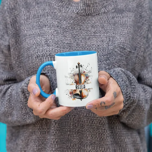 Miniatura 6 de Taza personalizada para músico 2023, taza de violín personalizada con nombre, violín y notas musicales, taza de cerámica de 11 oz y 15 onzas, taza
