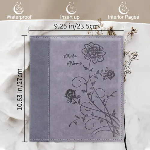 Miniatura 2 de Álbum de fotos de 8x10 con bolsillos transparentes, cubierta de piel, deslizable, para 50 fotos verticales de 8x10, libro de fotos para bodas y Gris