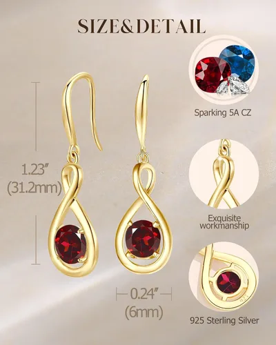 Miniatura 6 de FANCIME Aretes colgantes de plata de ley 925 con piedras preciosas redondas infinitas, regalos de cumpleaños para mujer
