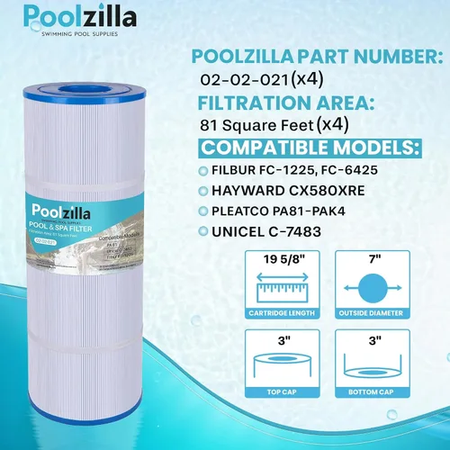 Miniatura 2 de Poolzilla Paquete de 4 cartuchos de filtro de piscina de repuesto para CX580XRE, Hayward C580E, PA81-PAK4, Unicel C-7483, Hayward SwimClear C3020