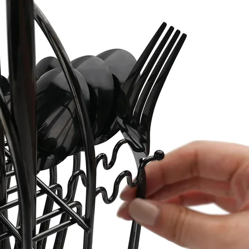 Miniatura 2 de Juego de cubiertos básicos de 24 piezas con un soporte para cubiertos, acero inoxidable 18/0 acabado espejo, cuchillo, tenedor, cucharilla, juego