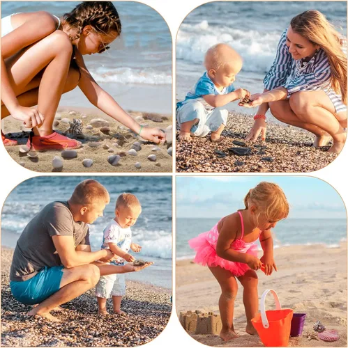 Miniatura 7 de Vodolo 2 PCS Palas de Malla de Playa con 2 PCS Bolsas de Playa de Malla para Filtrar Arena, Recogedor de Conchas para Niños para Recoger Conchas