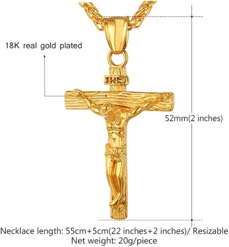 Miniatura 5 de U7 Men Crucifix Cross Pendant with Chain Baptism Christian Jewelry Stainless Steel18K Gold Antique Jesus Necklace Gift PackedLength 22