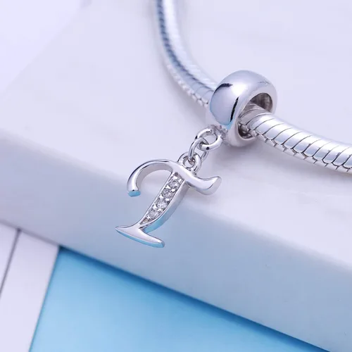 Miniatura 84 de ABUN Abalorio de plata de ley 925 con letra A a la Z, espaciador de inicial, con circonita cúbica transparete colgante, auténtica, para pulseras