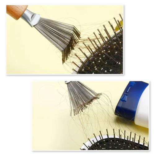 Miniatura 4 de Boao Limpiador de cepillo de pelo, 2 piezas de mini cepillo removedor de suciedad con rastrillo de alambre de metal, mango de madera para uso