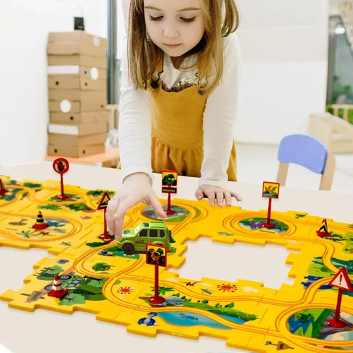 Miniatura 7 de Regalo de Cumpleaños para Niño de 4 Años, Set de Pista de Carros Rompecabezas para Niños con Mapa de Carretera, Set de Juego de Carros de Pista