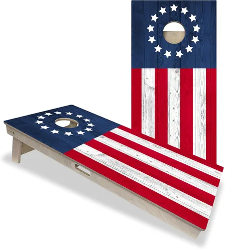 Miniatura 7 de CornholeAce ACE PRO - Juego de tablas para cornhole con bandera americana, sin rebote, patas anchas triples, madera contrachapada de abedul báltico