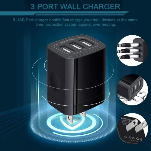 Miniatura 2 de Cargador de pared USB, adaptador de cargador, Ailkin de 2.4 amperios de doble puerto plegable cargador rápido cubo de repuesto para iPhone