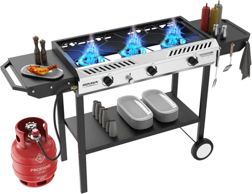 Miniatura 8 de ROVSUN Quemador de Propano para Exteriores de 3 Quemadores con Encendido y Regulador, 225,000 BTU Potente y Portátil Estufa de Gas para Exteriores