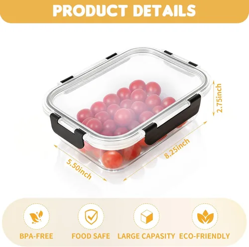 Miniatura 2 de Paquete de 6 recipientes de vidrio para almacenamiento de alimentos con tapas, recipientes de preparación de comidas de 36 onzas para el almuerzo