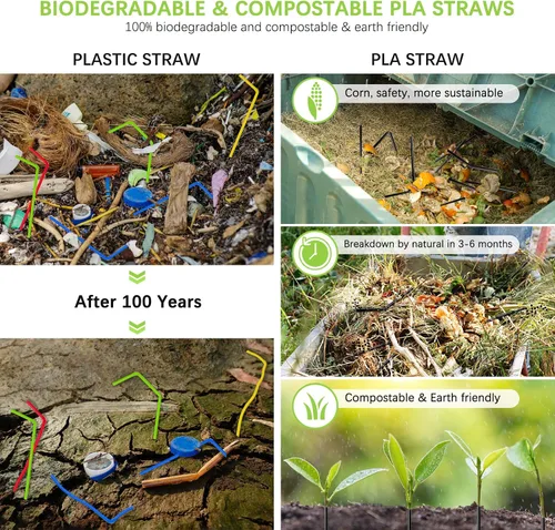 Miniatura 4 de 100 popotes desechables de ácido poliláctico sin plástico, pajitas biodegradables a base de plantas de maíz, sin BPA, compostables, pajitas