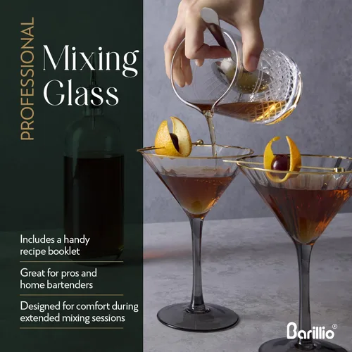 Miniatura 5 de Barillio Vaso mezclador de cóctel de cristal de 20 onzas con soporte de bambú y herramientas de barra Cristal sin plomo sin costuras, jarra
