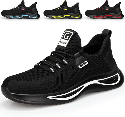 GLANOUDUN Zapatos de punta de acero para hombre, zapatos de trabajo ligeros para hombres, zapatos de trabajo negros con punta de acero, zapatos de