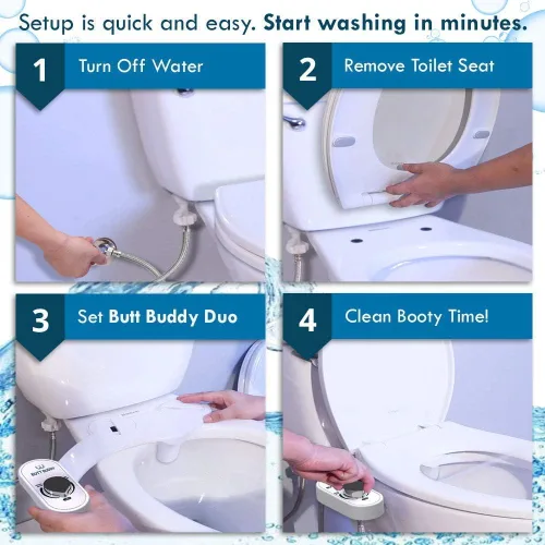 Miniatura 6 de BUTT BUDDY Duo - Accesorio para asiento de inodoro de bidé y rociador de agua dulce