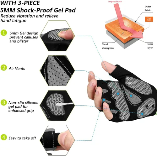 Miniatura 2 de MOREOK - Guantes para bicicleta de montaña (MTB) y ciclismo de descenso (DH), para hombres, de medio dedo, con almohadilla de gel que absorbe