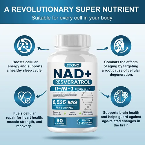 Miniatura 4 de Suplemento NAD+, 8525mg Refuerzo NAD Liposomal con Resveratrol NAD Plus con Coptisina, Quercetina, Curcumina, Apoya la Salud Celular, Fuerza Física