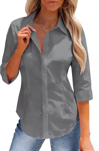 Miniatura 8 de siliteelon Button Down Shirts for Women: Slim Fit Stain Shield 3/4 Sleeve Dress Shirt Formal Work Button Up Blouses