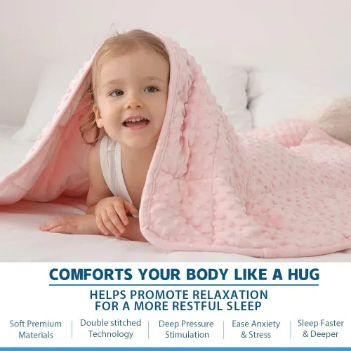 Miniatura 3 de Huloo Sleep Manta con peso para niños, tamaño individual, 7 libras (41 x 60 pulgadas, rosa), transpirable, suave, manta con peso de minky para todas