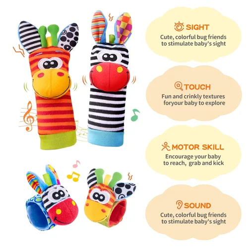 Miniatura 5 de Juguetes de bebé PHEZAPPA 0-6 meses, juego de calcetines con sonajero de muñeca y sonajero de pie, calcetines con sonajero para bebés y sonajeros