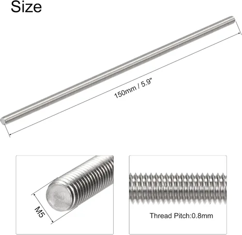 Miniatura 3 de uxcell 2pcs M5 x 5.906 in varilla totalmente roscada acero inoxidable rosca mano derecha hilos