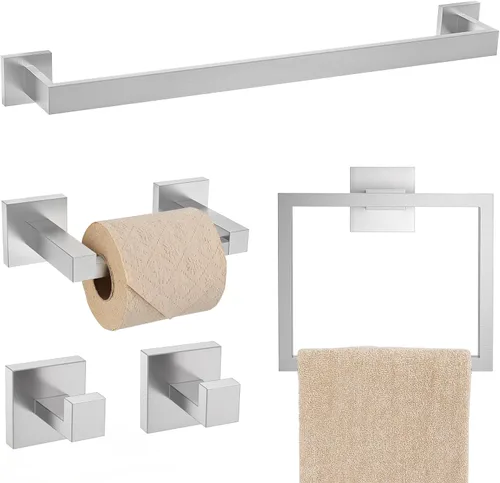 Miniatura 21 de Conjuntos de Soportes para Toalleros de Baño Negro y Pulido, Juego de Ferretería de Baño de 4 Piezas de Acero Inoxidable, Kit de Accesorios de Baño.