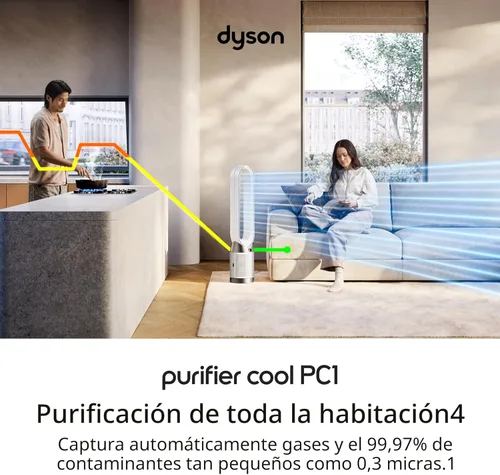 Miniatura 2 de Purificador de aire Dyson Pure Cool PC1, ventilador de torre con filtro HEPA, controlado por aplicación y control remoto, oscilación de 350°, 10