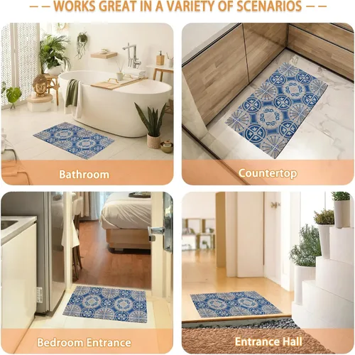 Miniatura 7 de Tapete bohemio azul y blanco para decoración de interiores y exteriores, tapetes para puerta de entrada, tapetes antideslizantes para decoración