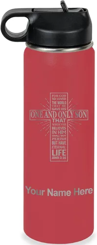 Miniatura 9 de LaserGram Botella de agua personalizada, versículo bíblico John 3-16, acero inoxidable de doble pared aislada al vacío con popote superior, regalo