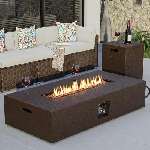 Miniatura 34 de COSIEST mesa cuadrada de propano para exteriores de arenisca con protector contra el viento, certificada, quemador de acero inoxidable de 50,000