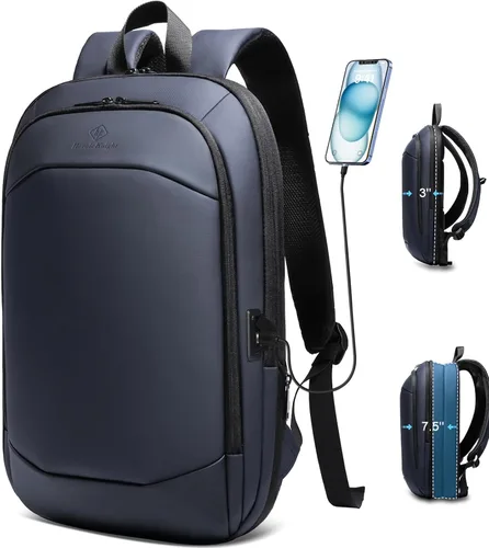 Miniatura 8 de hk Mochila de negocios para hombres de 15.6 pulgadas, delgada y expandible, impermeable, mochila de viaje para laptop, bolsa de trabajo ligera