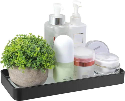 Miniatura 10 de Z metnal Estantes pequeños de vidrio para baño, estante flotante negro mate, mini organizador de estantes de pared, montaje en la pared