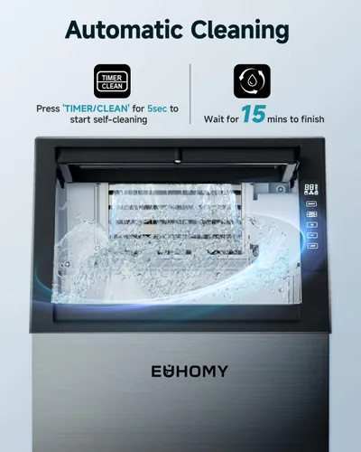 Miniatura 5 de EUHOMY Máquina comercial para hacer hielo, máquina de hielo de acero inoxidable de 100 libras/24 horas debajo del mostrador con contenedor