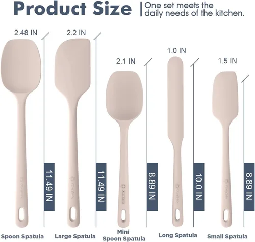 Miniatura 2 de ChefAide Juego de 5 espátulas de silicona, espátulas de goma de grado alimenticio, mango fuerte mejorado con agarre ergonómico, resistente al calor