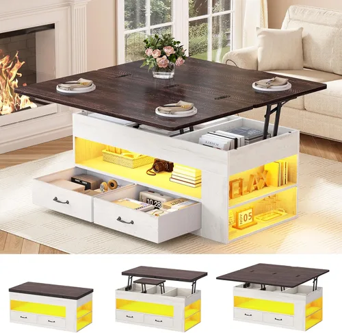 Miniatura 11 de Itaar - Mesa auxiliar con tapa elevable, mesa de centro 4 en 1 con almacenamiento y compartimento oculto, mesa de centro de estilo granja con 2